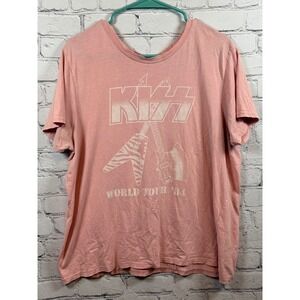 KISS‎ World Tour 84 Graphic T-Shirt Band Tee Rock Music Pink Large